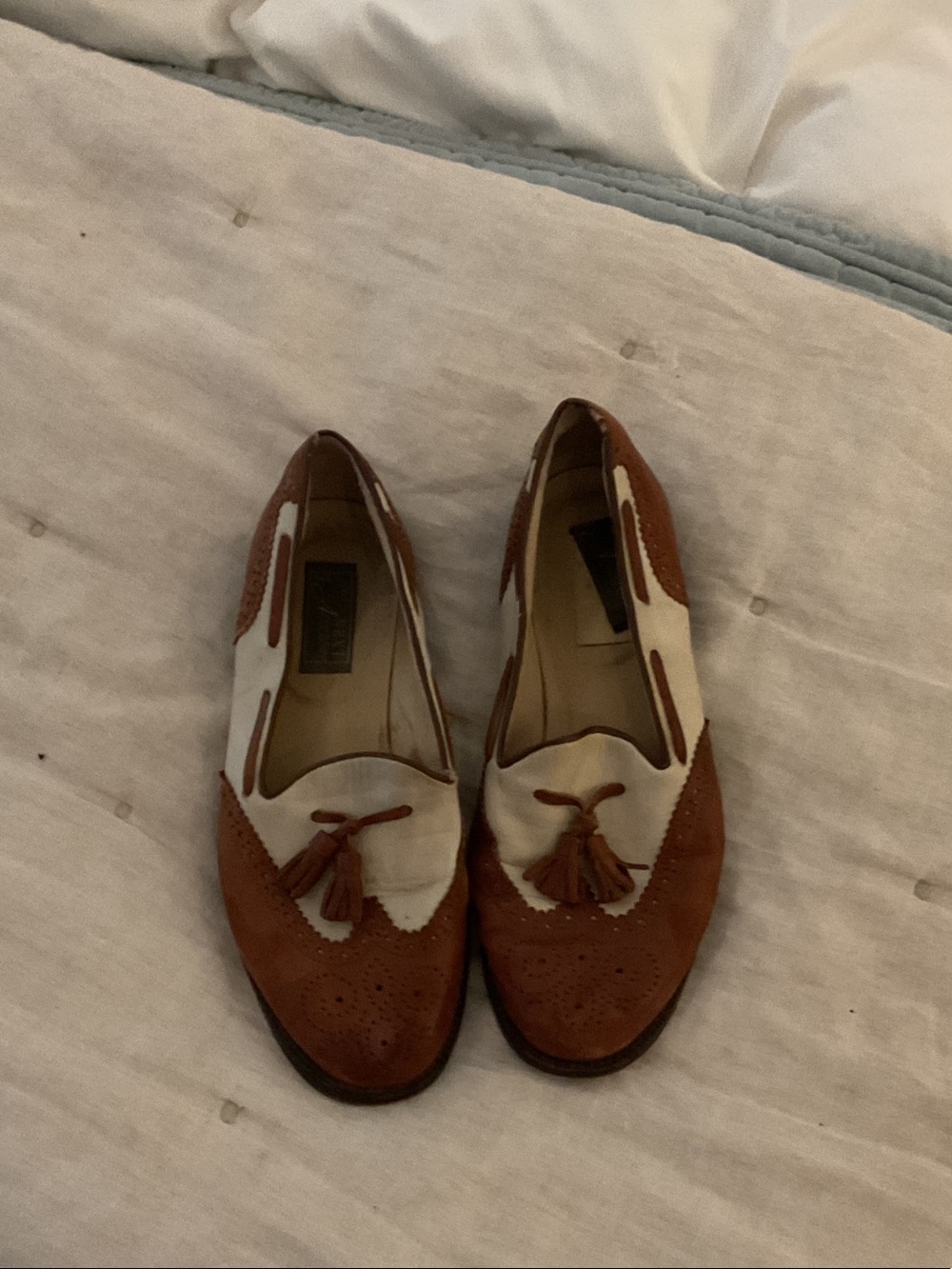next Two-Tone Brown and White Tassel Loafers